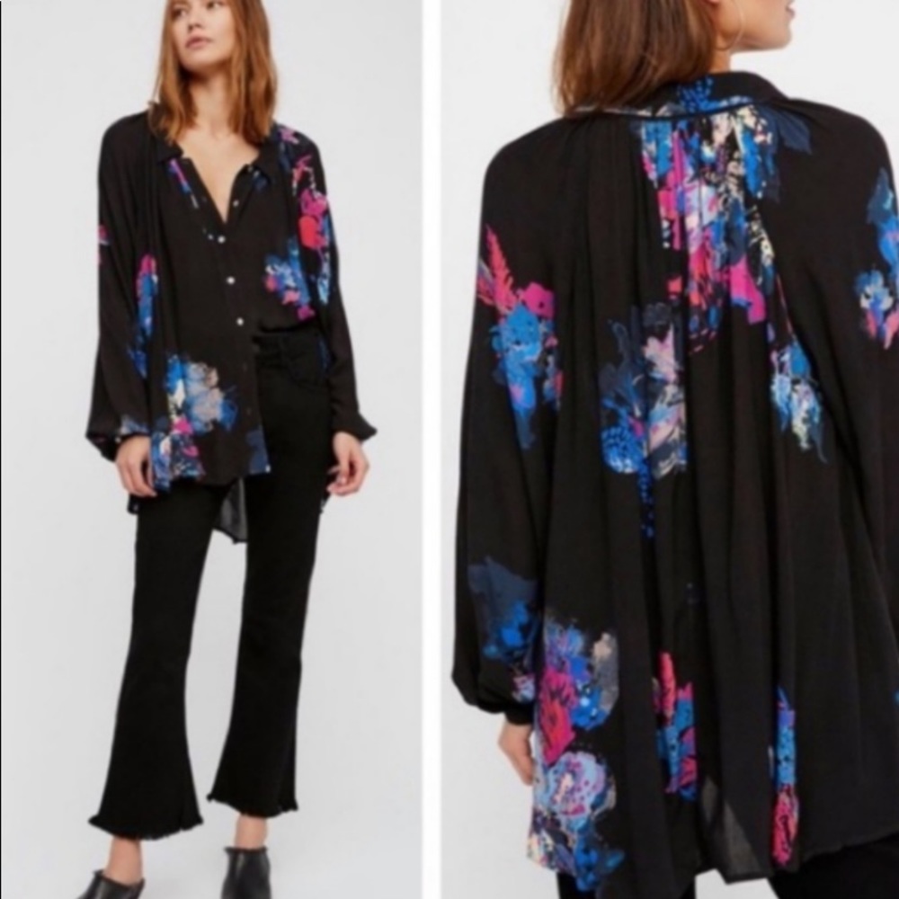 Free People Meadow Lark Blouse in Black NWOT